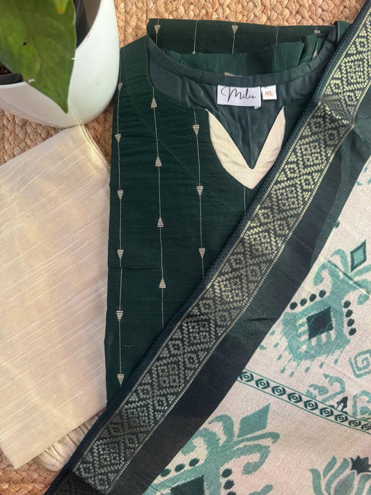 BOTTLE GREEN RAW SILK SUIT
