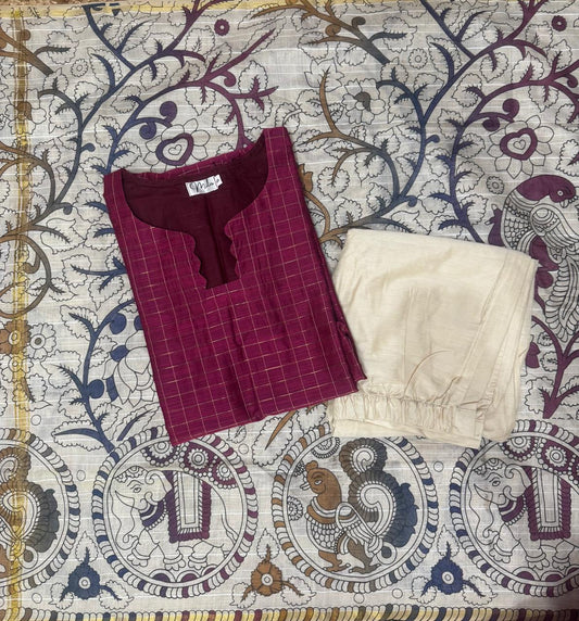 PINK CHECKED RAW SILK SUIT