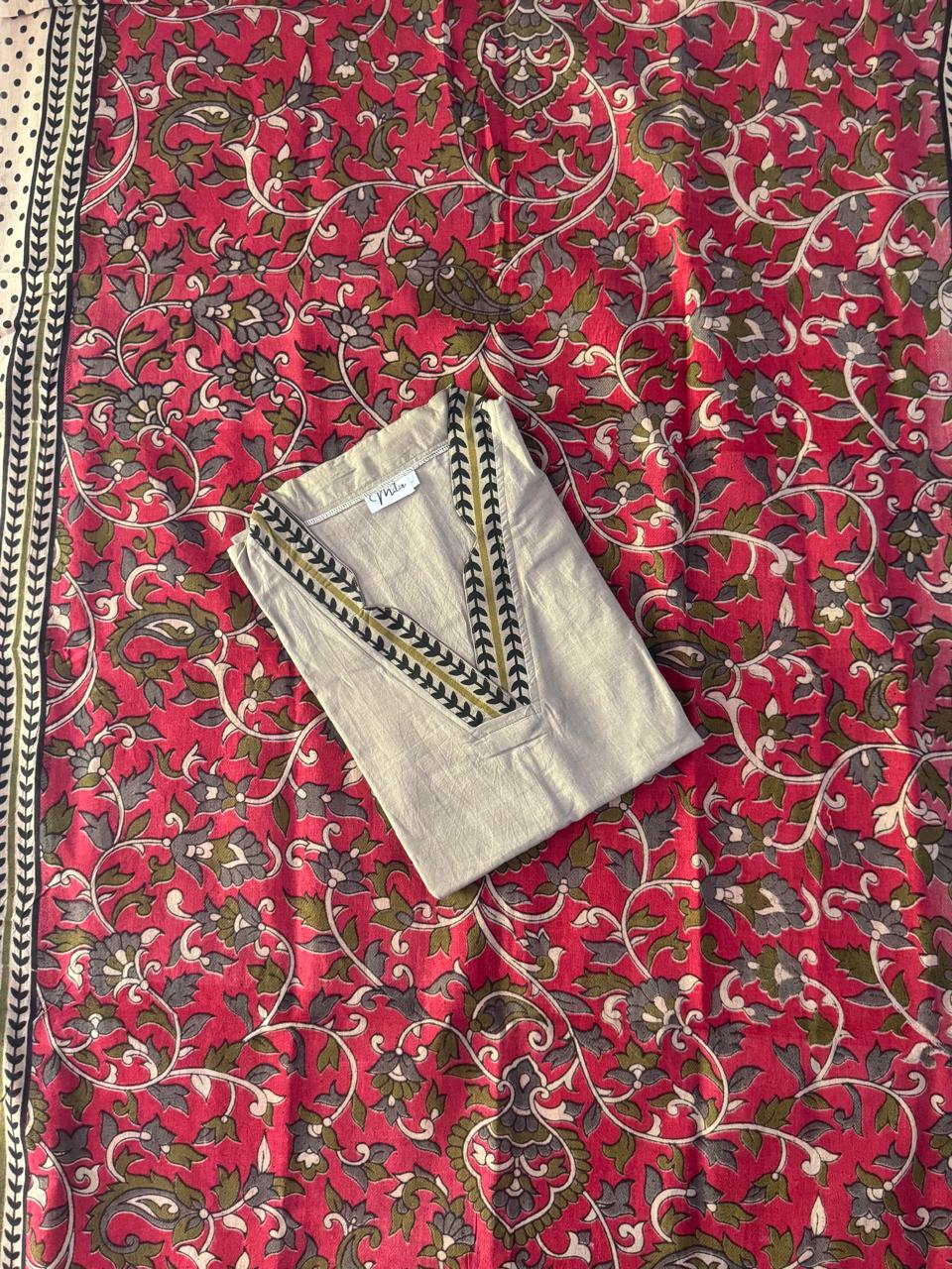 GREY KURTI DUPATTA SET
