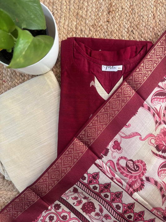 RED RAW SILK SUIT