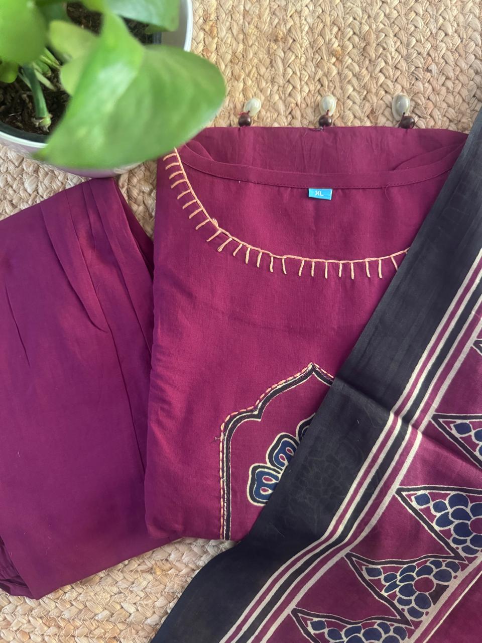 WINE AJRAKH COTTON SUIT