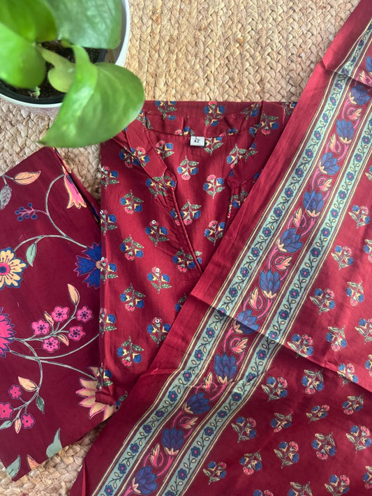 MAROON ANGHRAKA COTTON SUIT