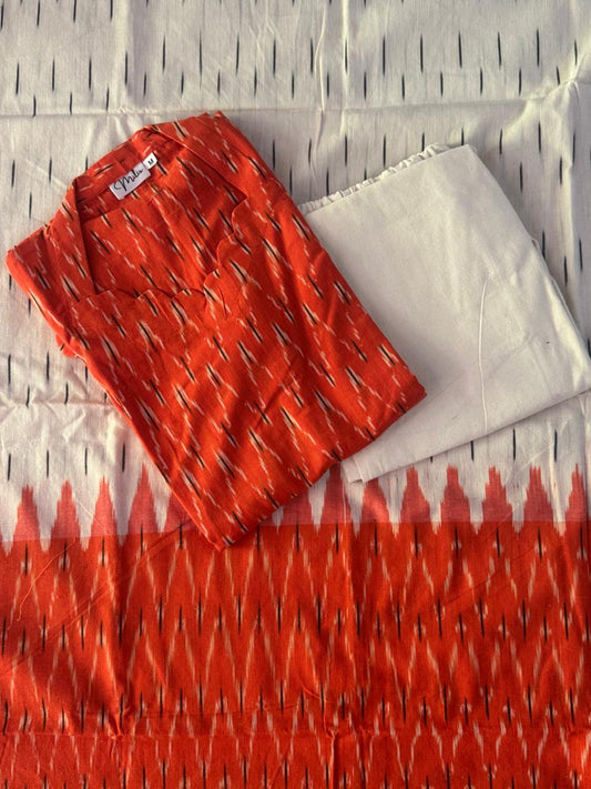 STRIKING ORANGE IKKAT SUIT
