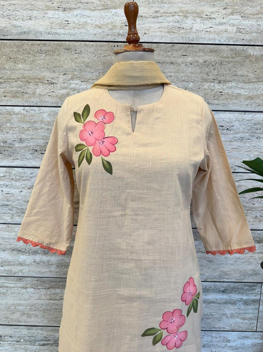 HAND BRUSH PAINTED BEIGE KOTA SUIT