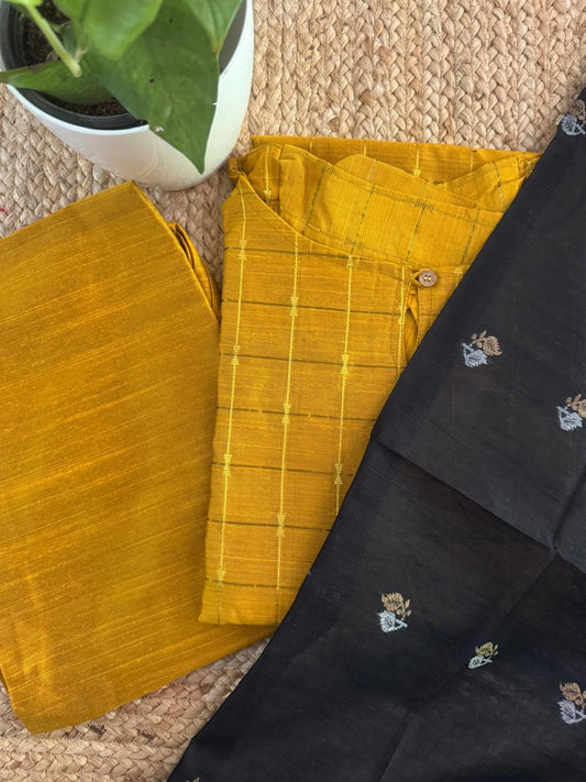 YELLOW CHECKED RAW SILK SUIT