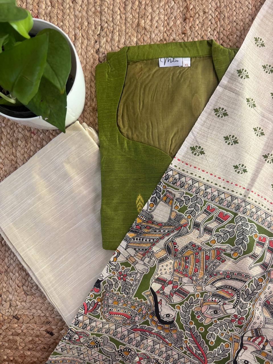 LIGHT GREEN MADHUBANI SUIT