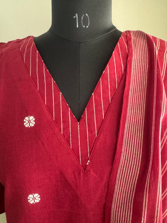 HANDLOOM MAROON COTTON SUIT