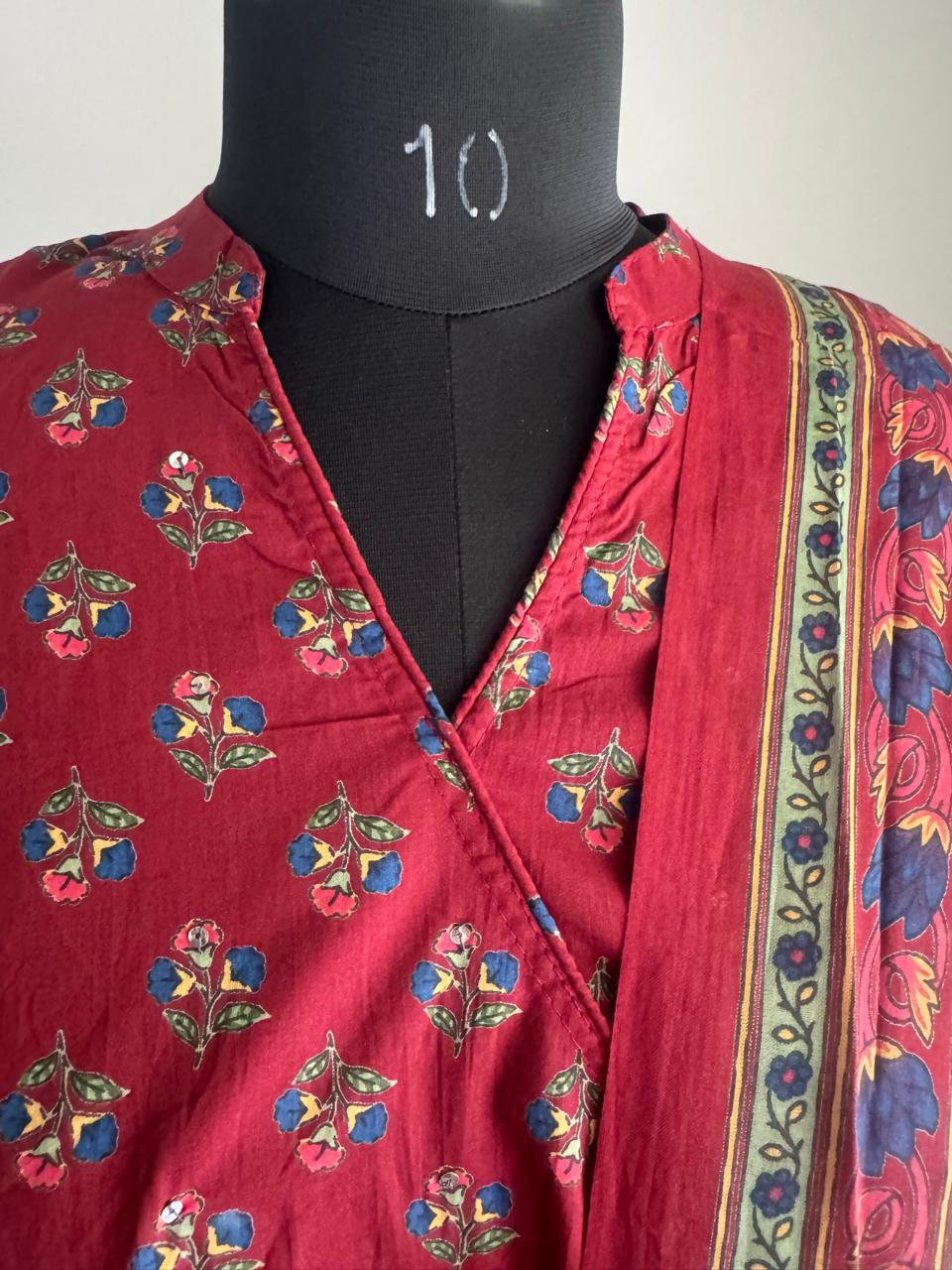 MAROON ANGHRAKA COTTON SUIT