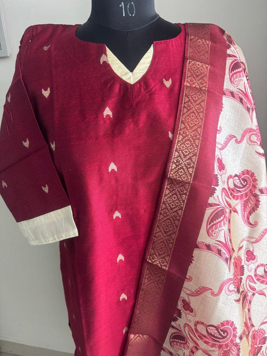 RED RAW SILK SUIT