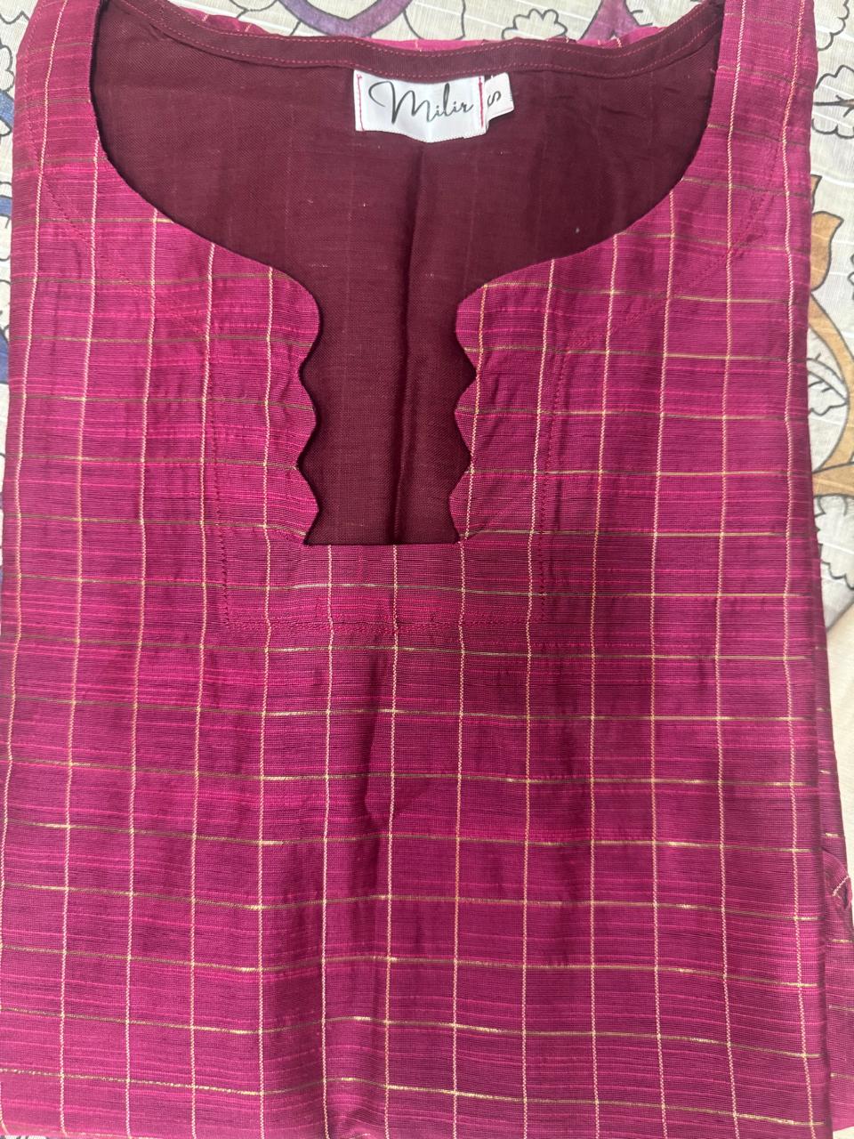 PINK CHECKED RAW SILK SUIT