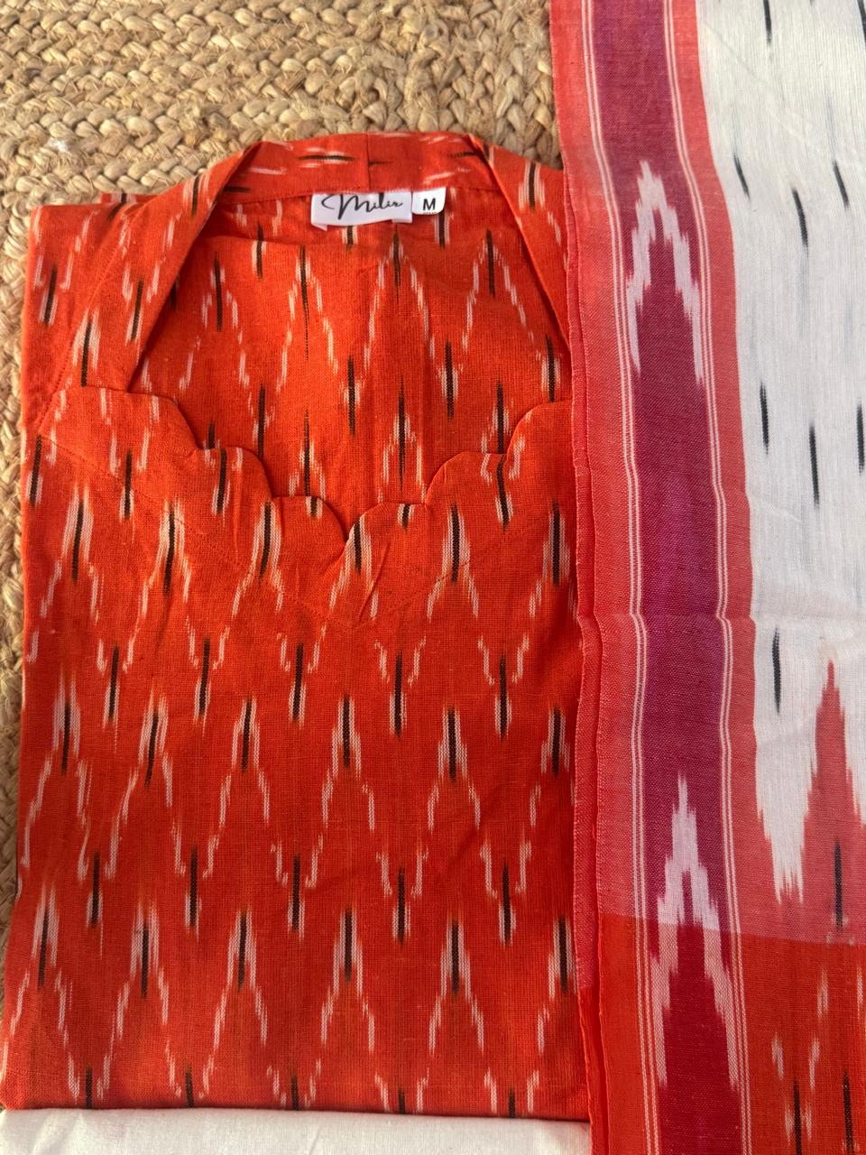 STRIKING ORANGE IKKAT SUIT