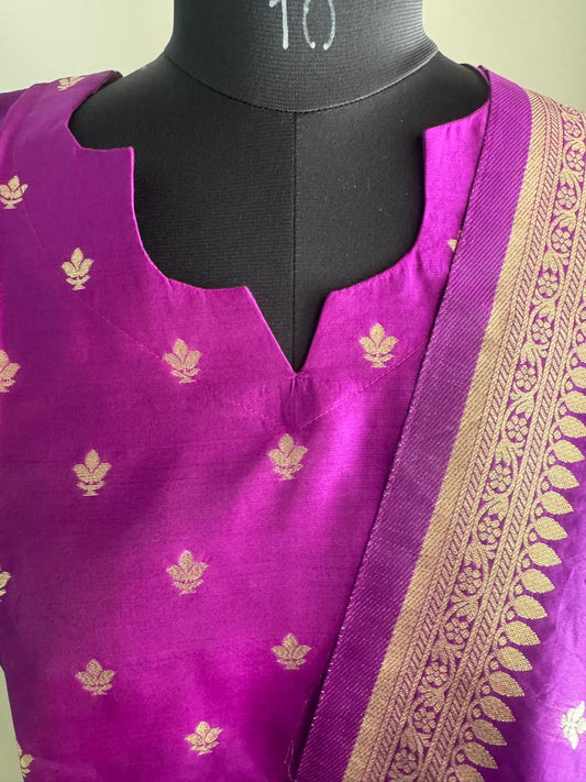 PURPLE CHECKED RAW SILK SUIT