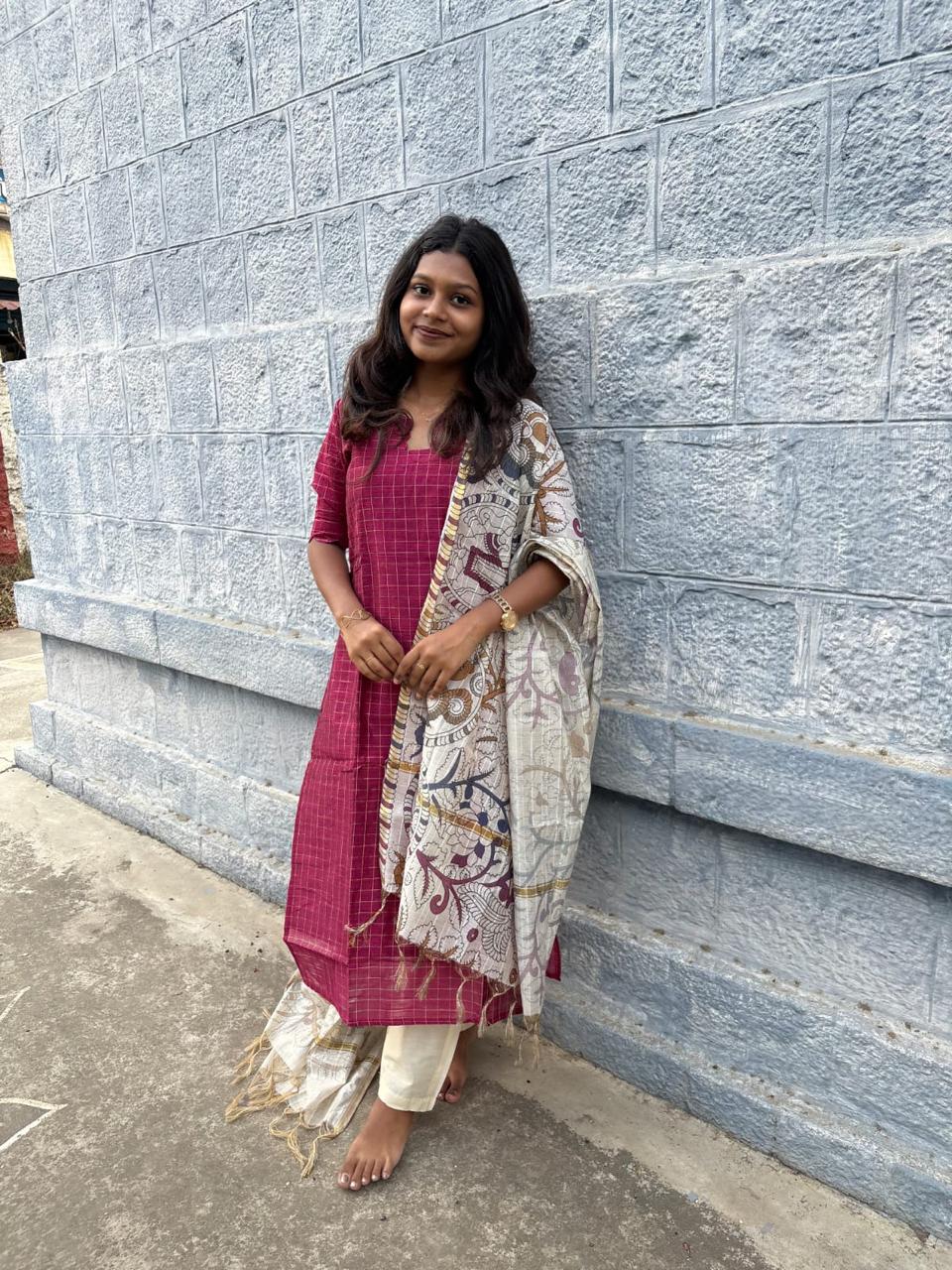 PINK CHECKED RAW SILK SUIT