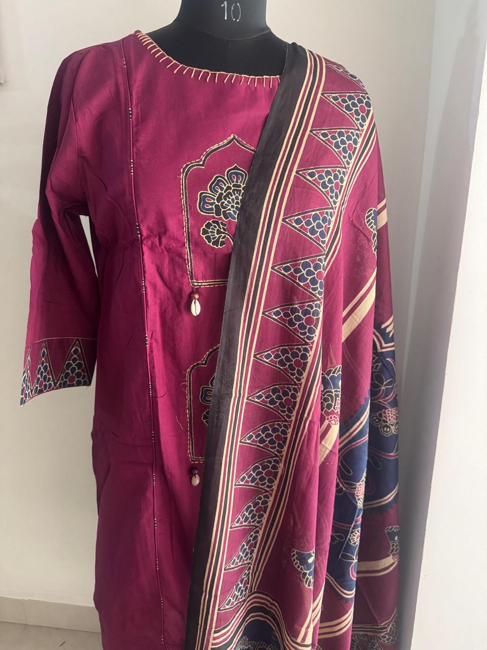 WINE AJRAKH COTTON SUIT
