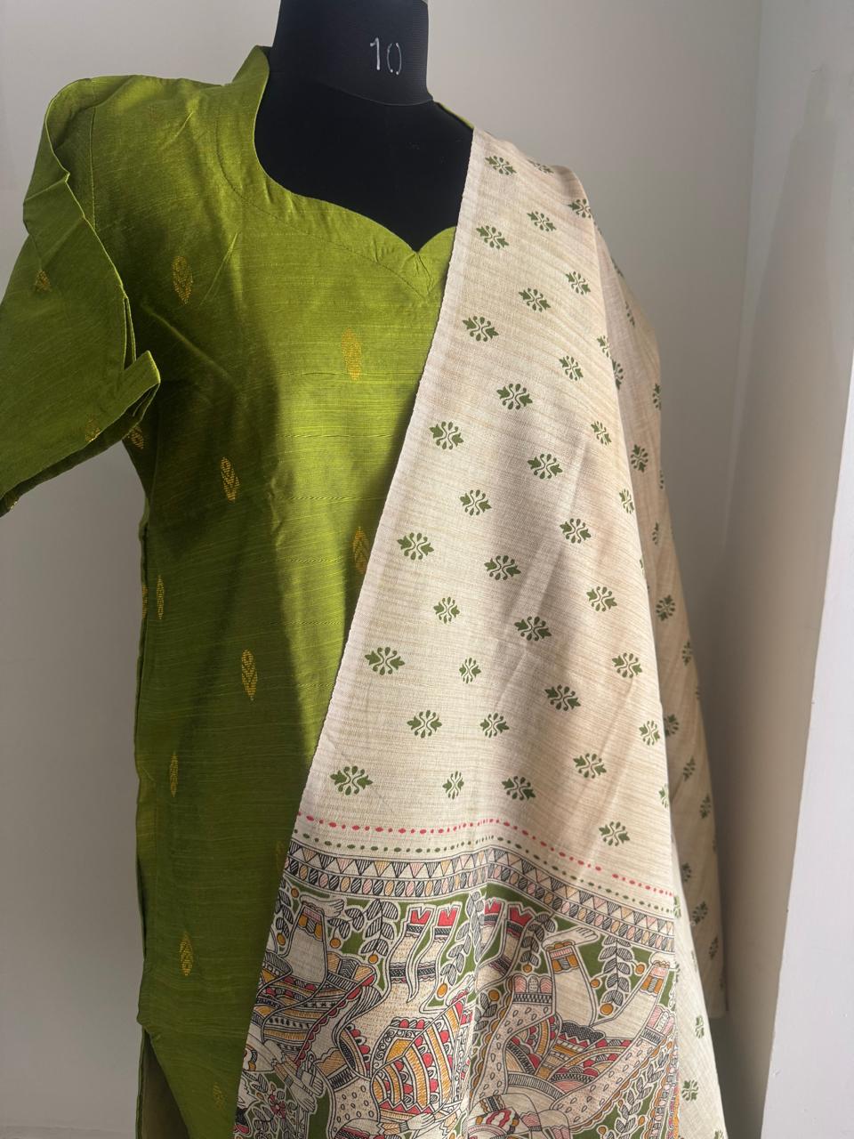 LIGHT GREEN MADHUBANI SUIT