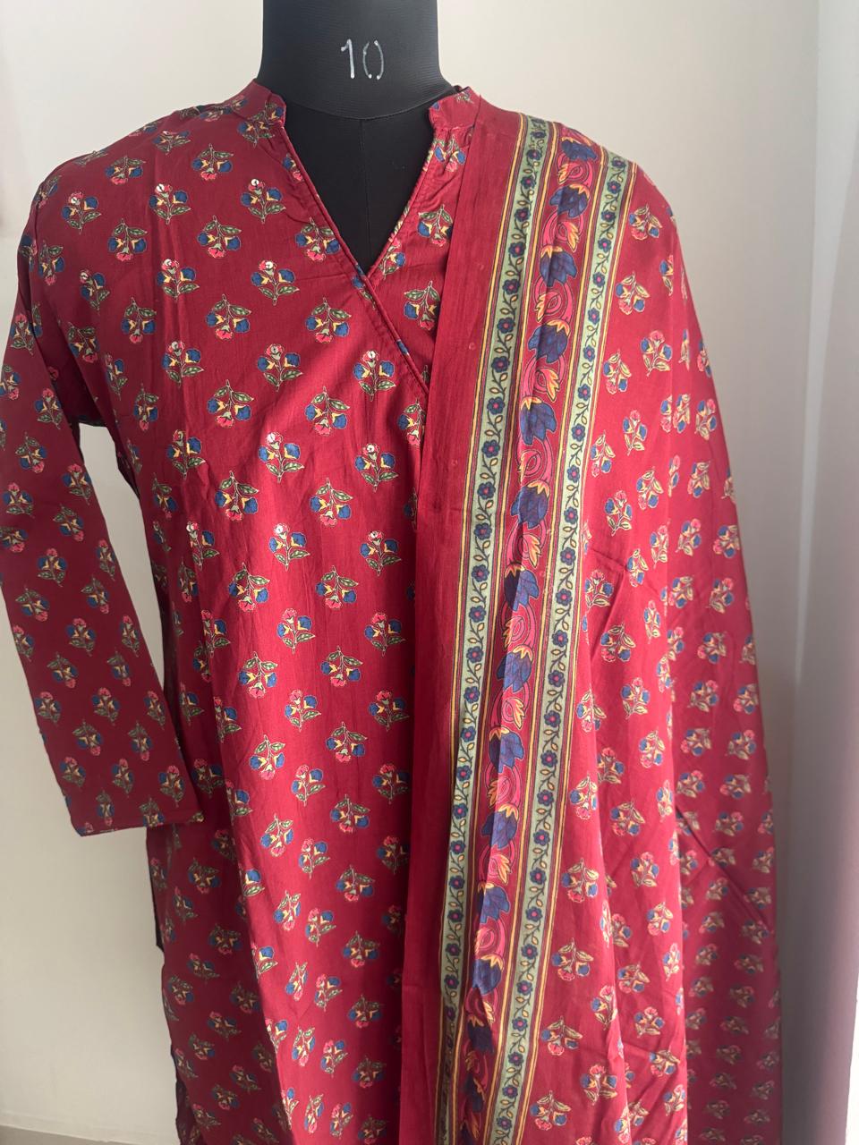 MAROON ANGHRAKA COTTON SUIT