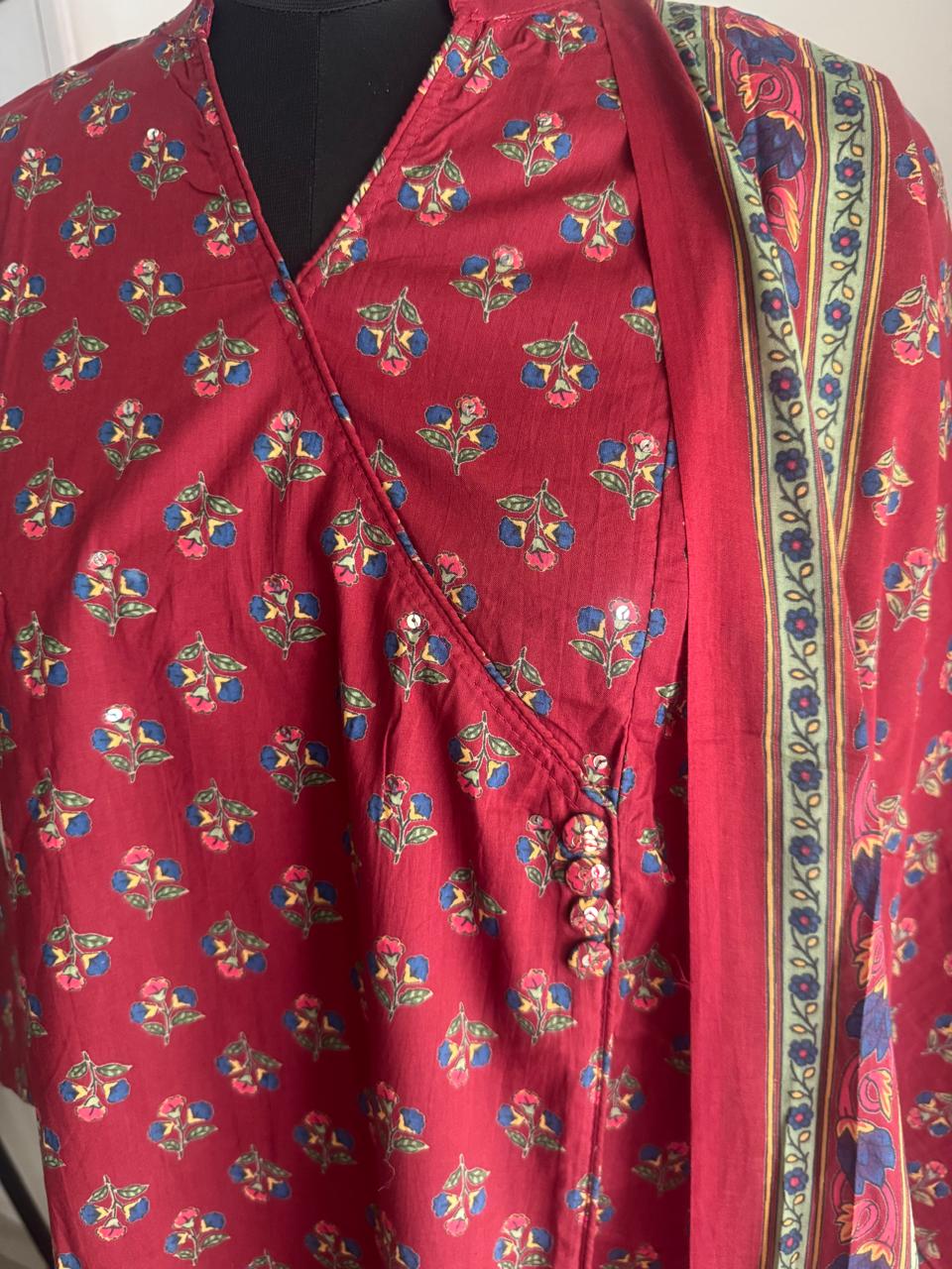 MAROON ANGHRAKA COTTON SUIT
