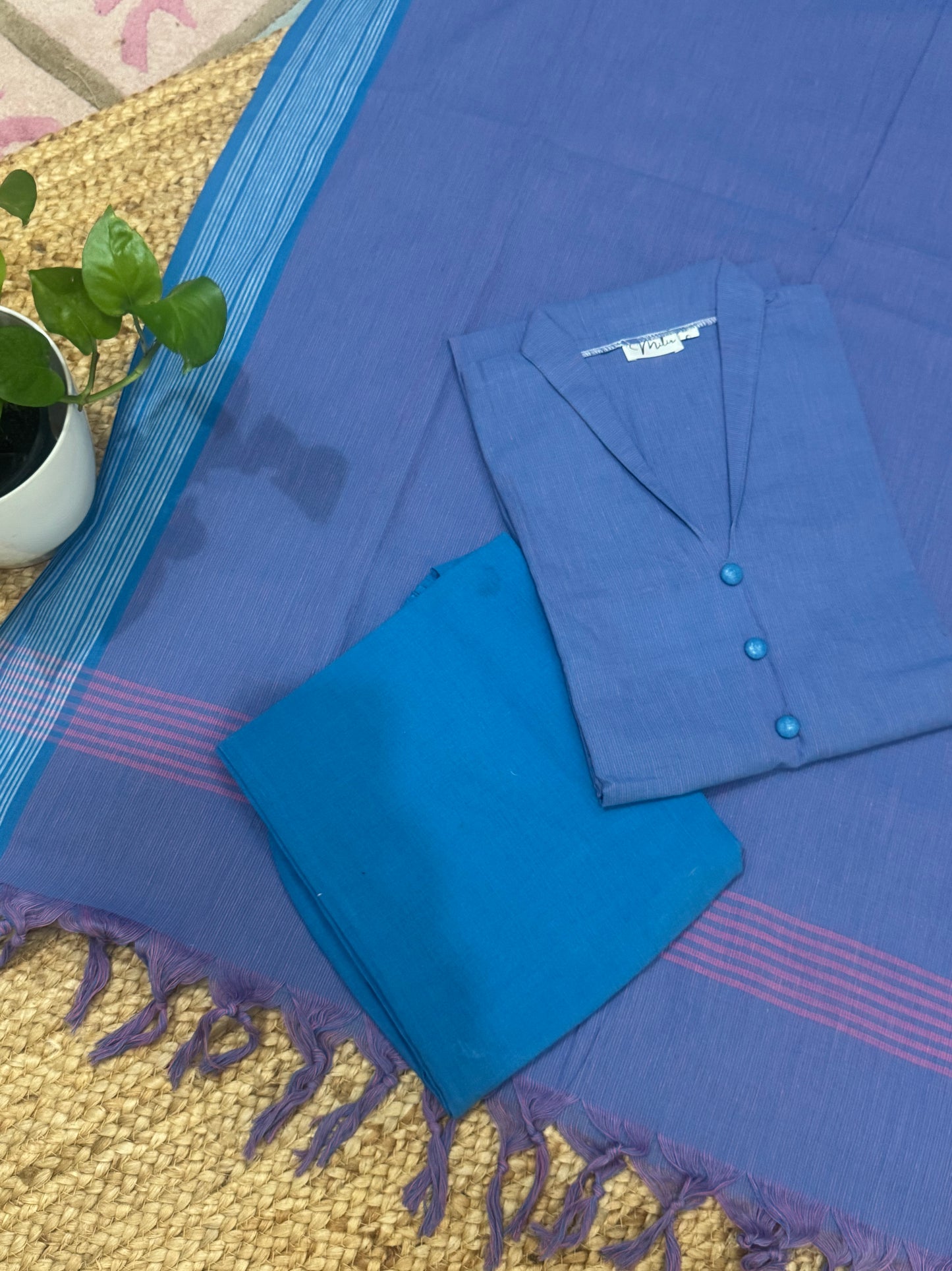 BLUE HANDLOOM COTTON SUIT