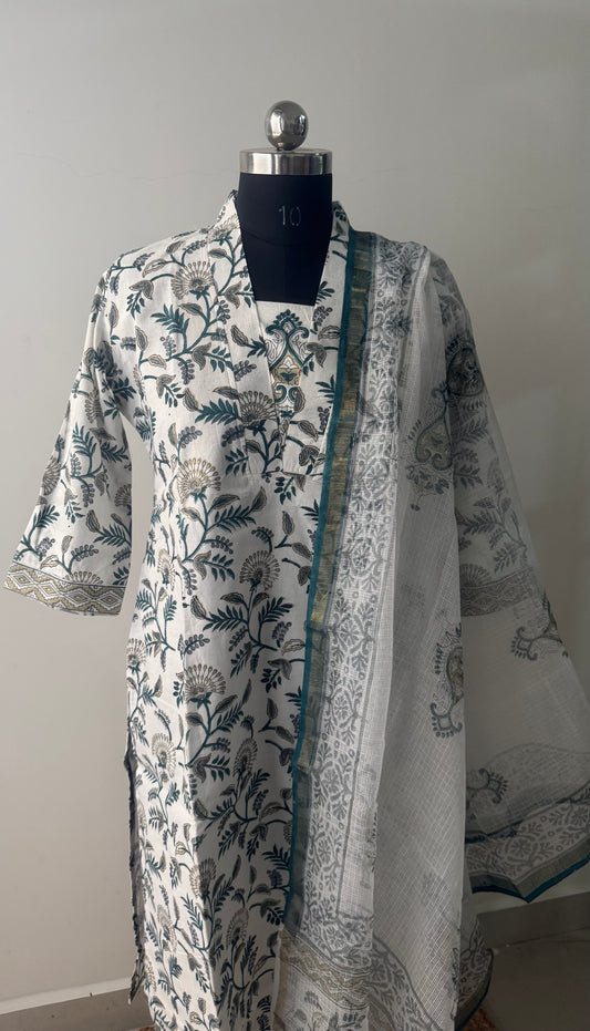 Teal white cotton set