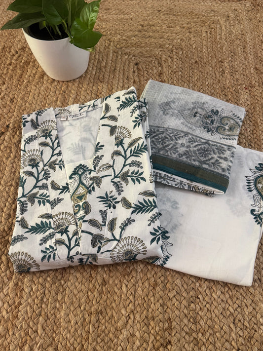 Teal white cotton set