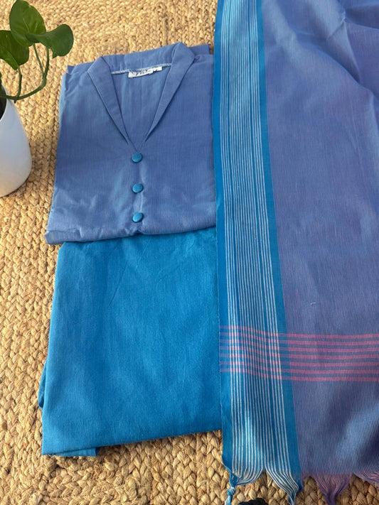 BLUE HANDLOOM COTTON SUIT